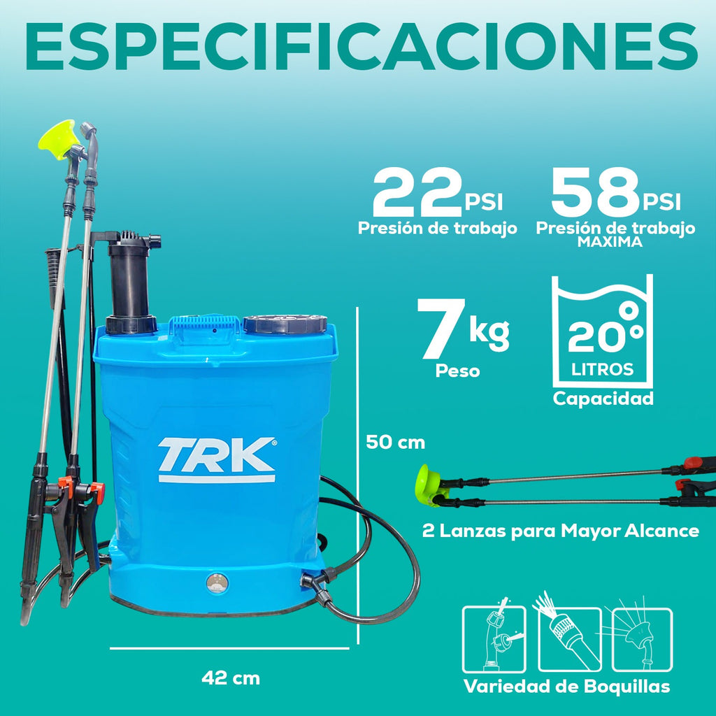 Aspersora Fumigador Eléctrico De Mochila 20 Litros TRK