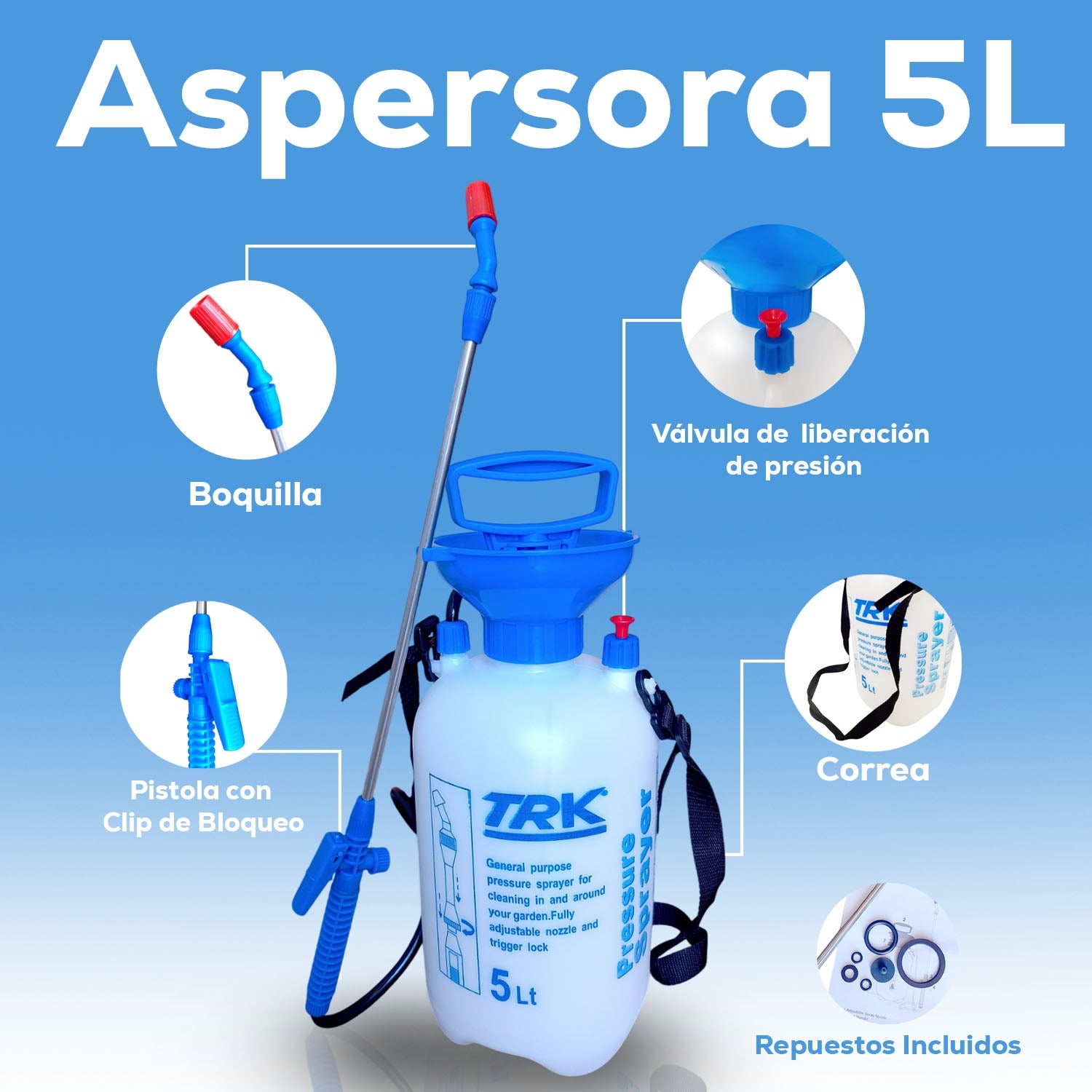 Aspersora Fumigadora Manual Agrícola 5 Litros TRK